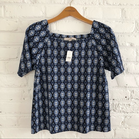 LOFT Tops - NWT Loft Blue Diamond Square Neck Shirt | Size Small